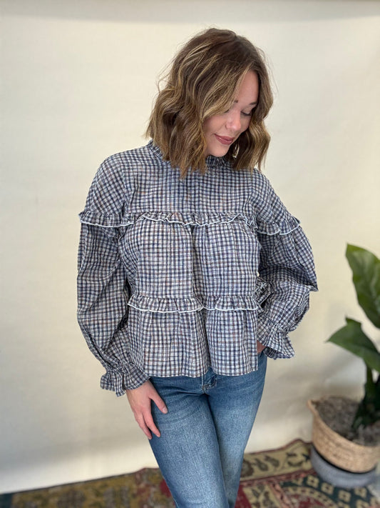 Ruffle Plaid Top