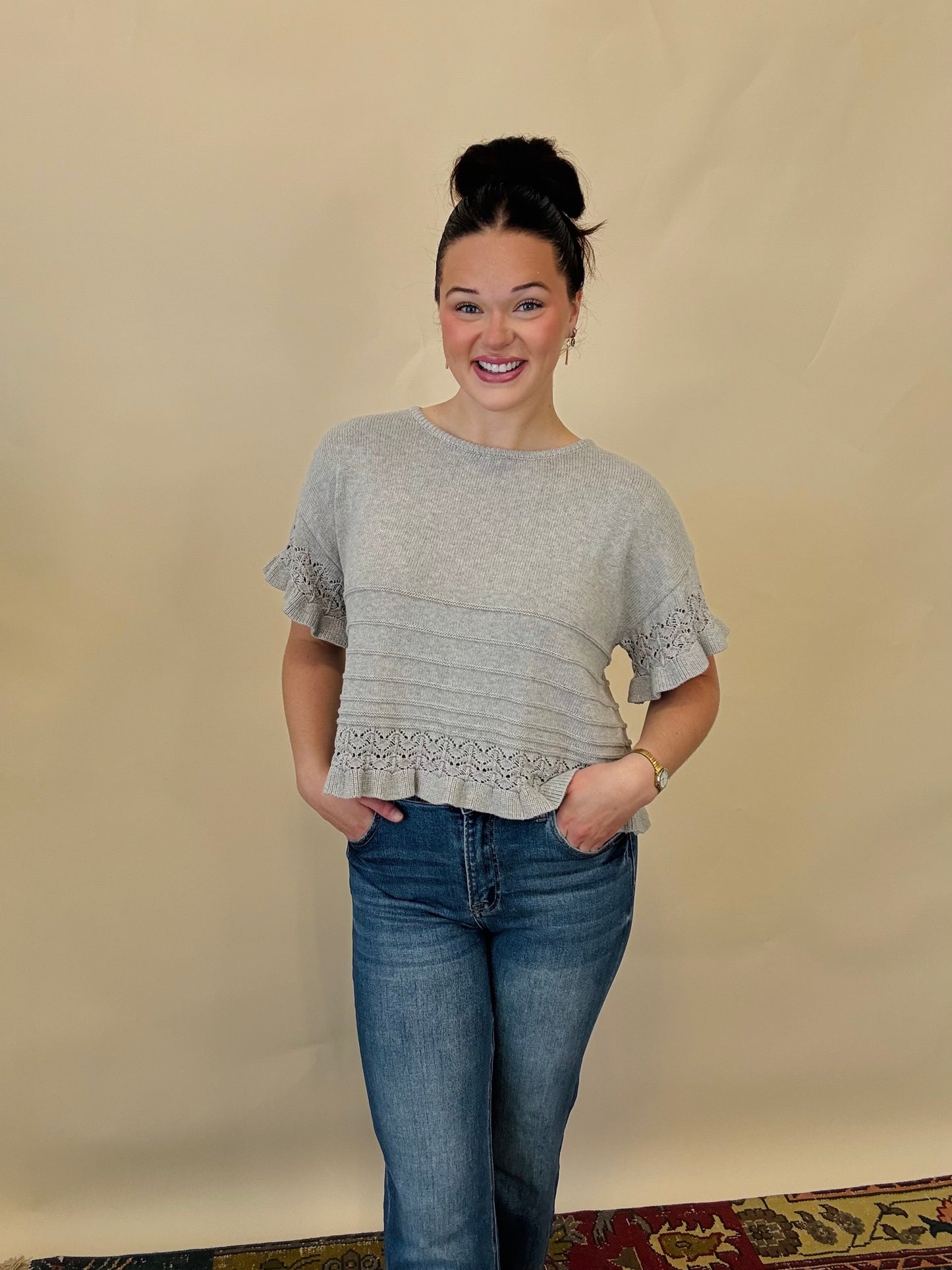 Grey Ruffle Hem Top