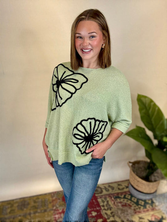 Sage Knit Flower Top