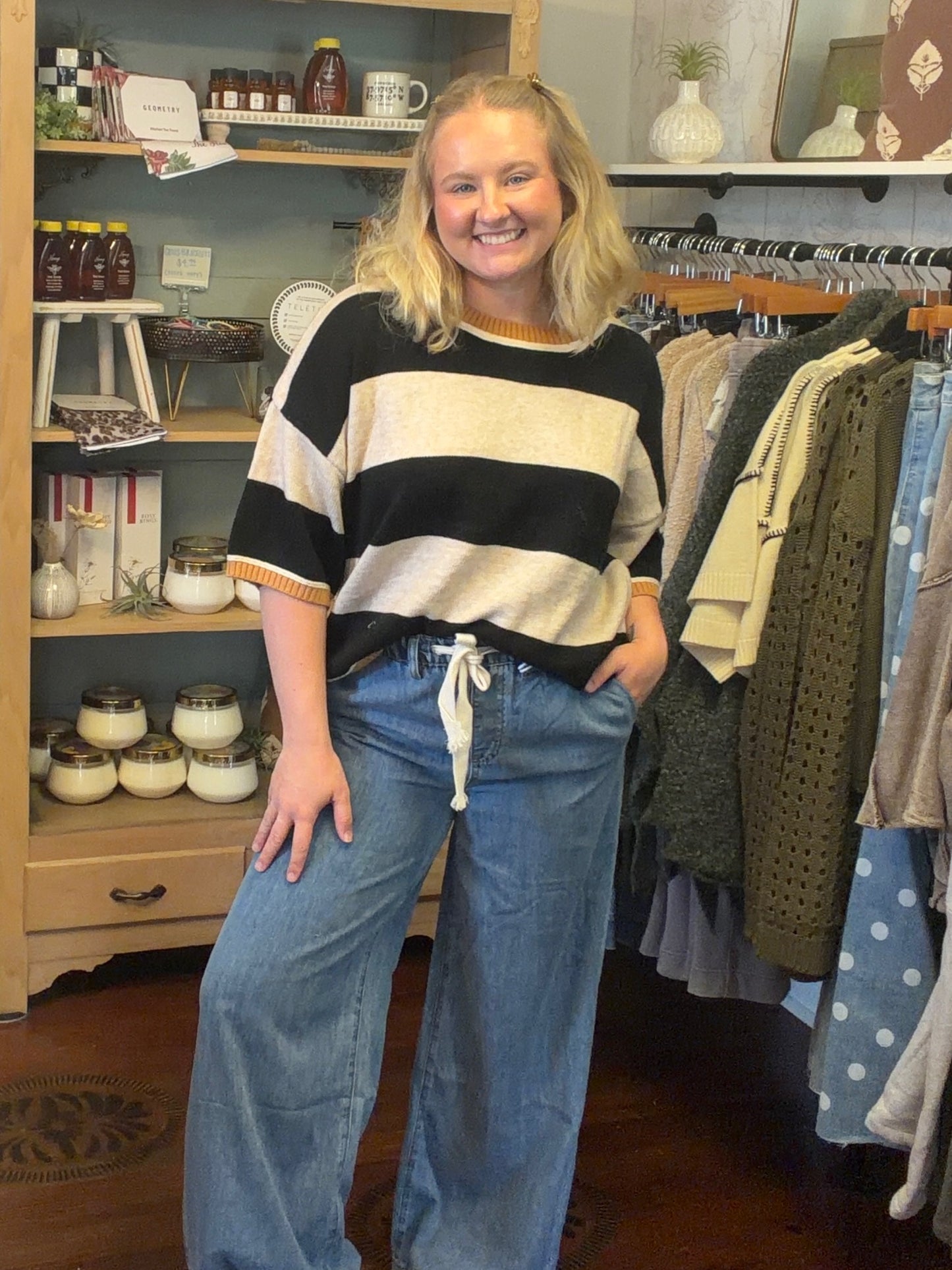 Short Sleeve Striped Sweater