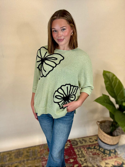 Sage Knit Flower Top