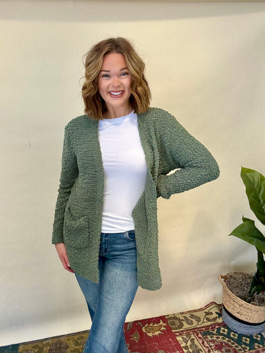 Olive Popcorn Cardigan