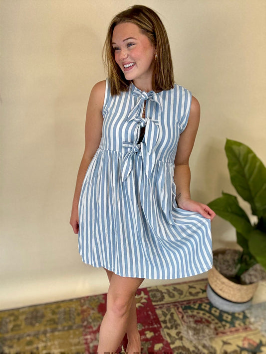 Striped Bow Mini Dress