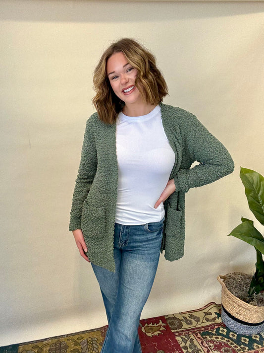 Olive Popcorn Cardigan