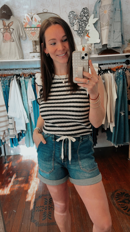 Striped Ruffle Sleeve Sweater