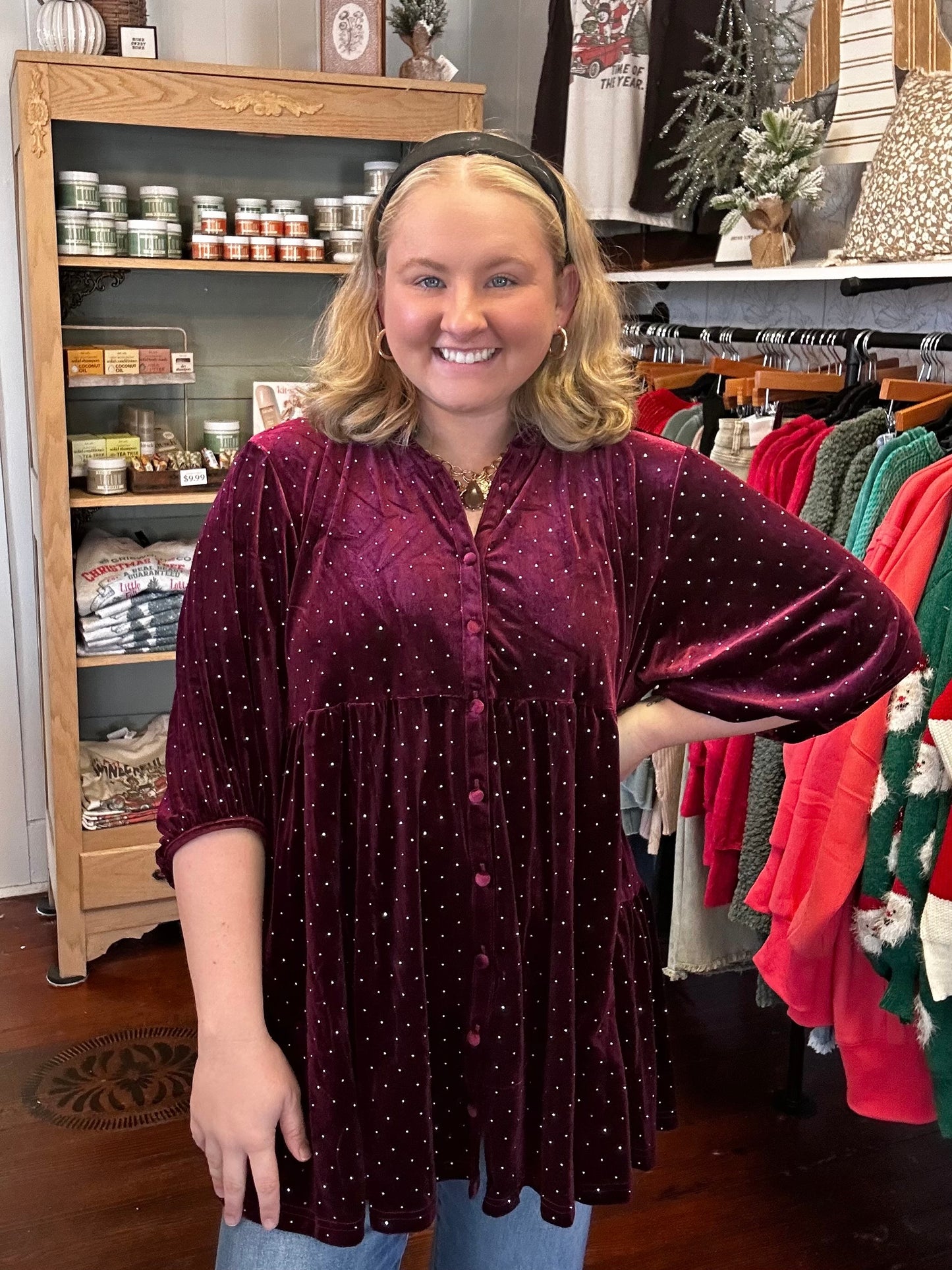 Rhinestone Velvet Tunic