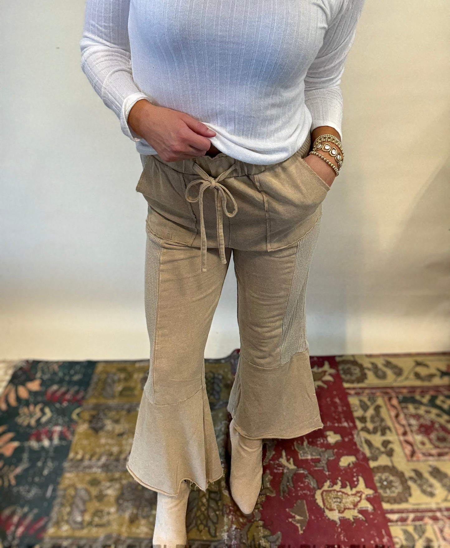 Vintage Washed Flare Pants- Natural