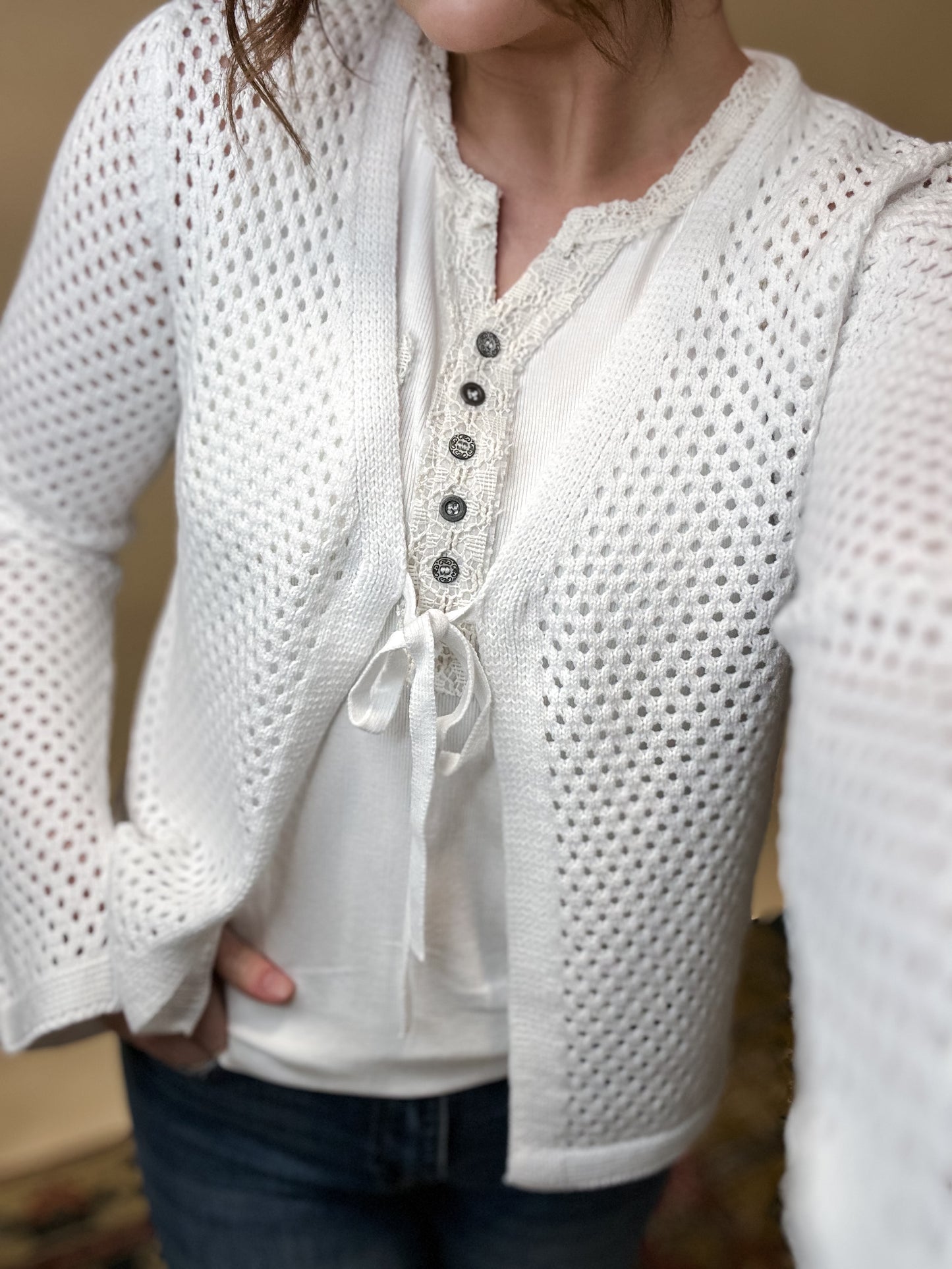 Paige Crochet Front Tie Cardigan