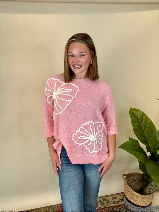 Pink Knit Flower Top