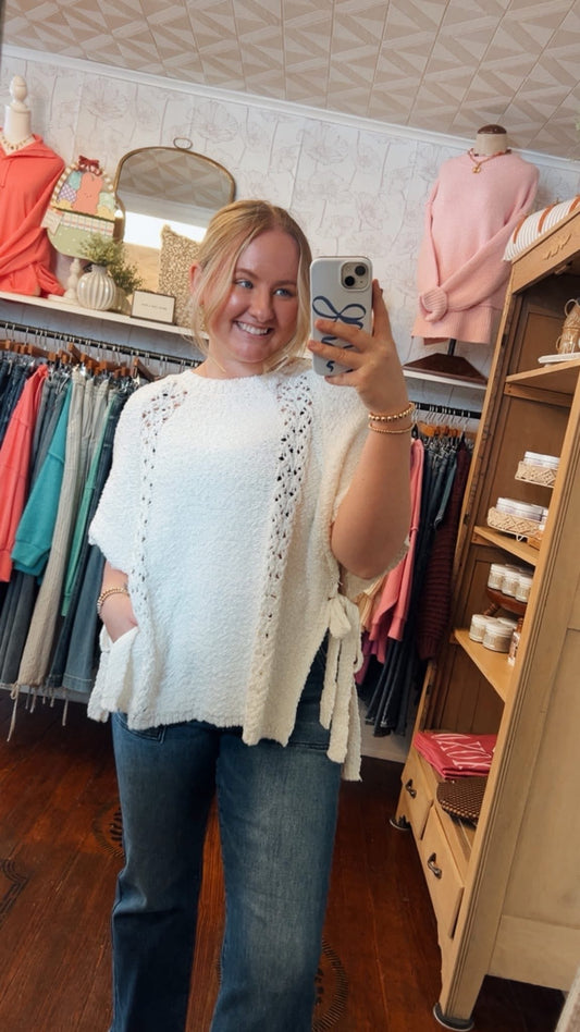 White Side Tie Sweater