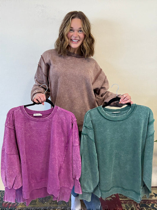 Plum Acid Wash Pullover