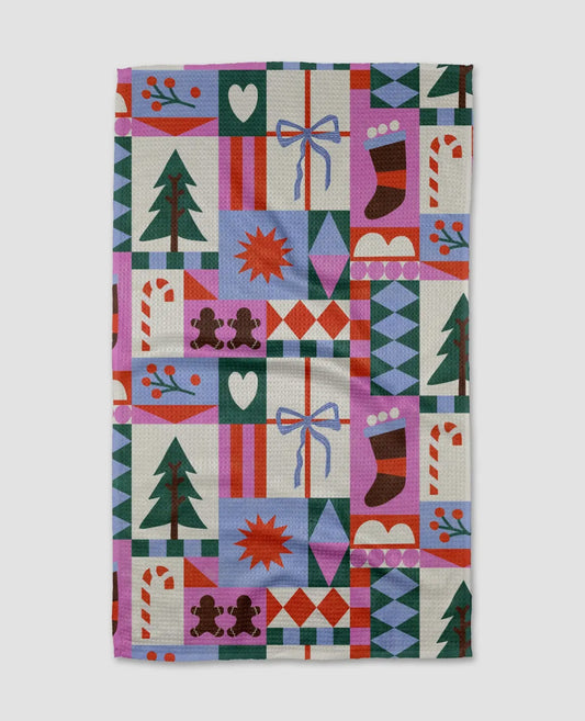 Festive Christmas Quilt Geometry Towel