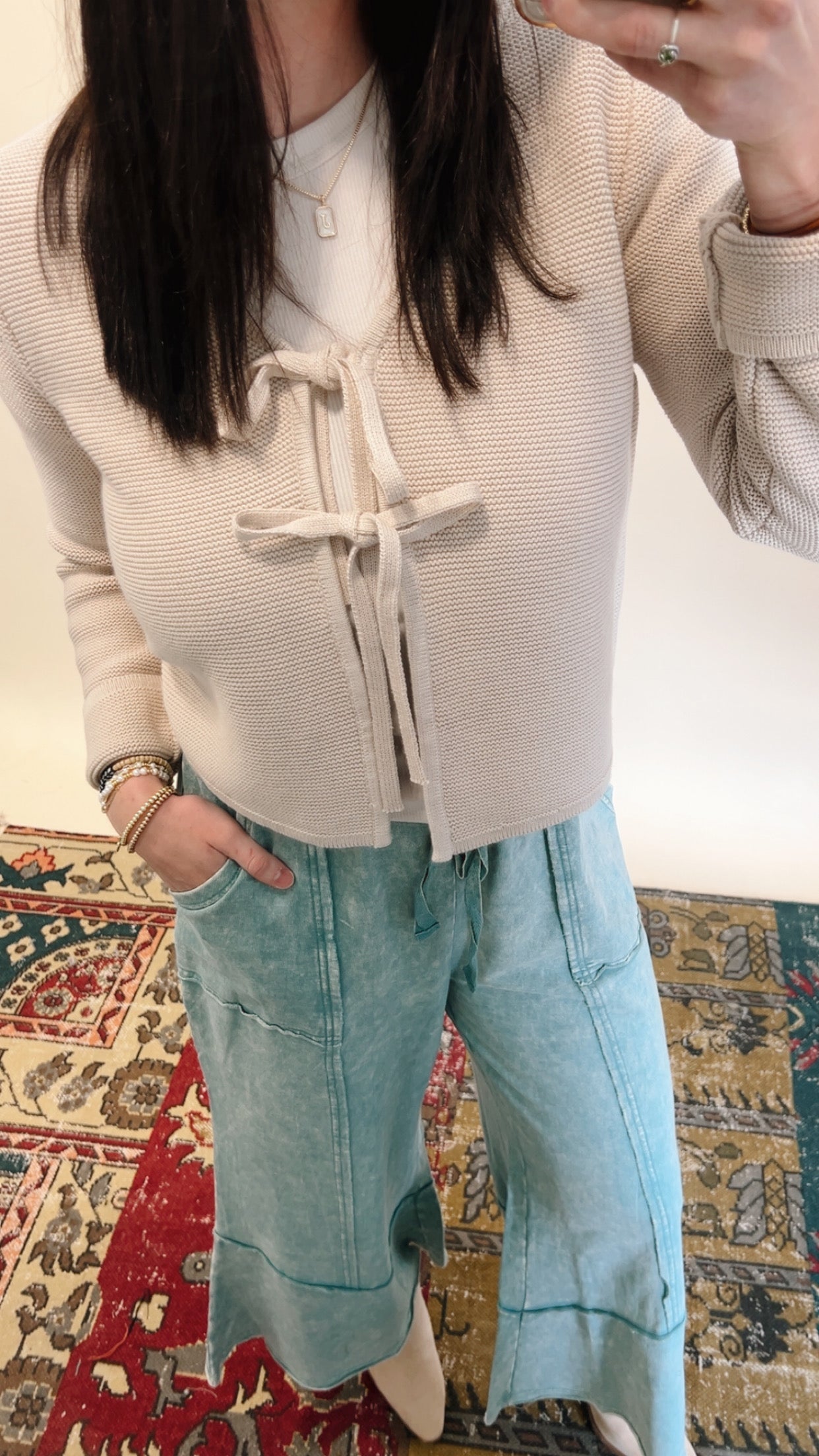 Sand Front Tie Cardigan