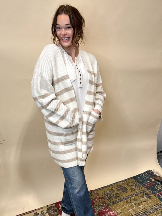 Cream and Taupe Stripe Sweater