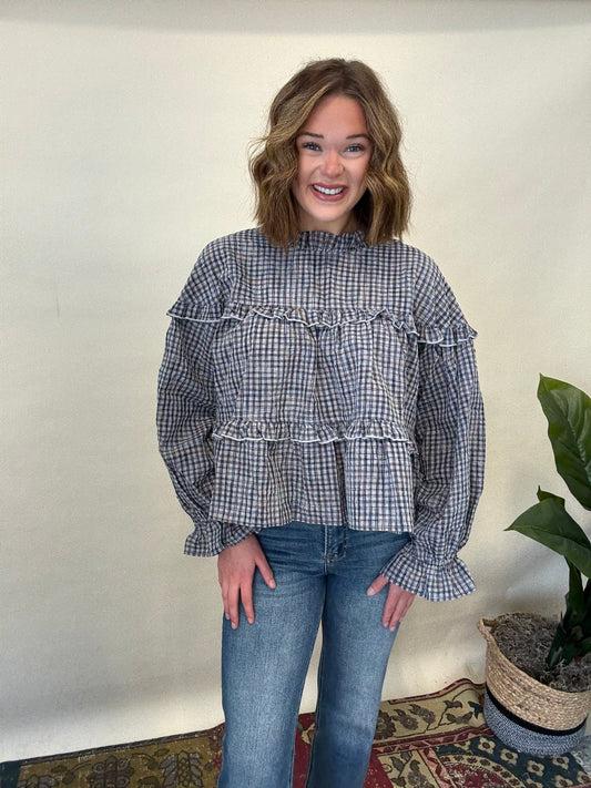 Ruffle Plaid Top