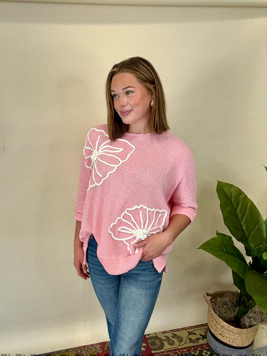 Pink Knit Flower Top