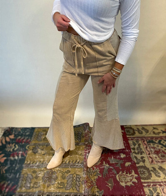 Vintage Washed Flare Pants- Natural