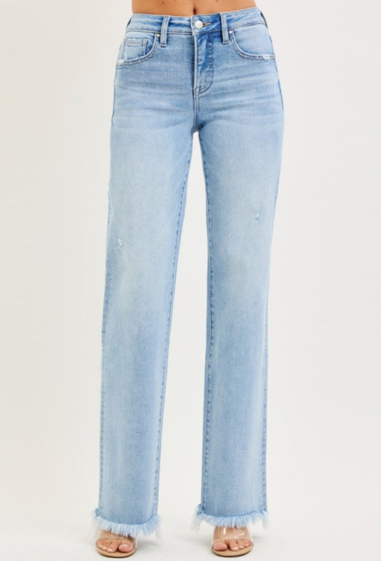 Hight Rise Light Wash Straight Jeans