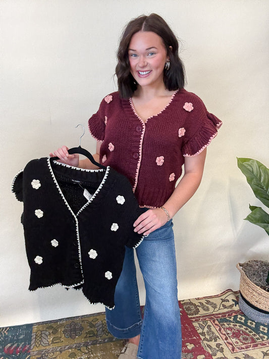 Floral Crochet Button Up