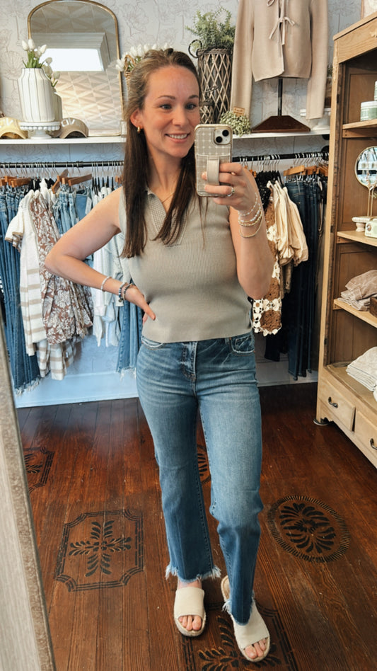 Tummy Control Straight Fray Jeans