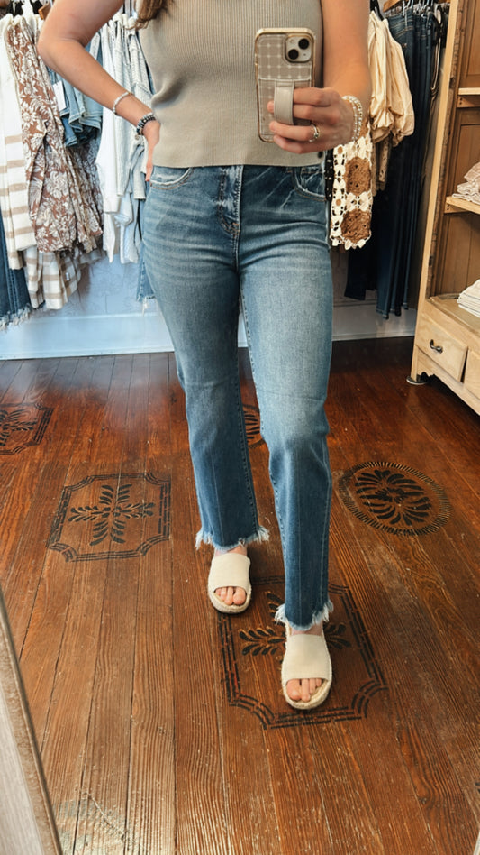 Tummy Control Straight Fray Jeans