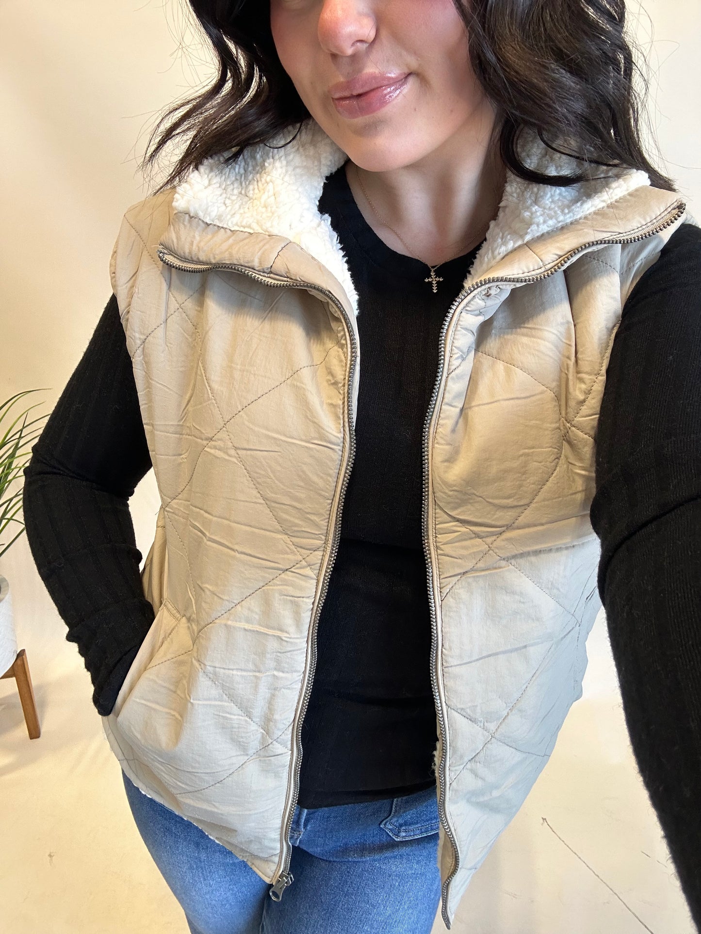 Khaki Quilted Puffer Vest