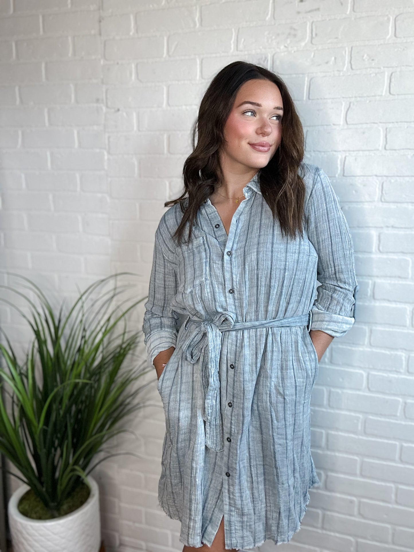 Striped Gauze Button Up Dress