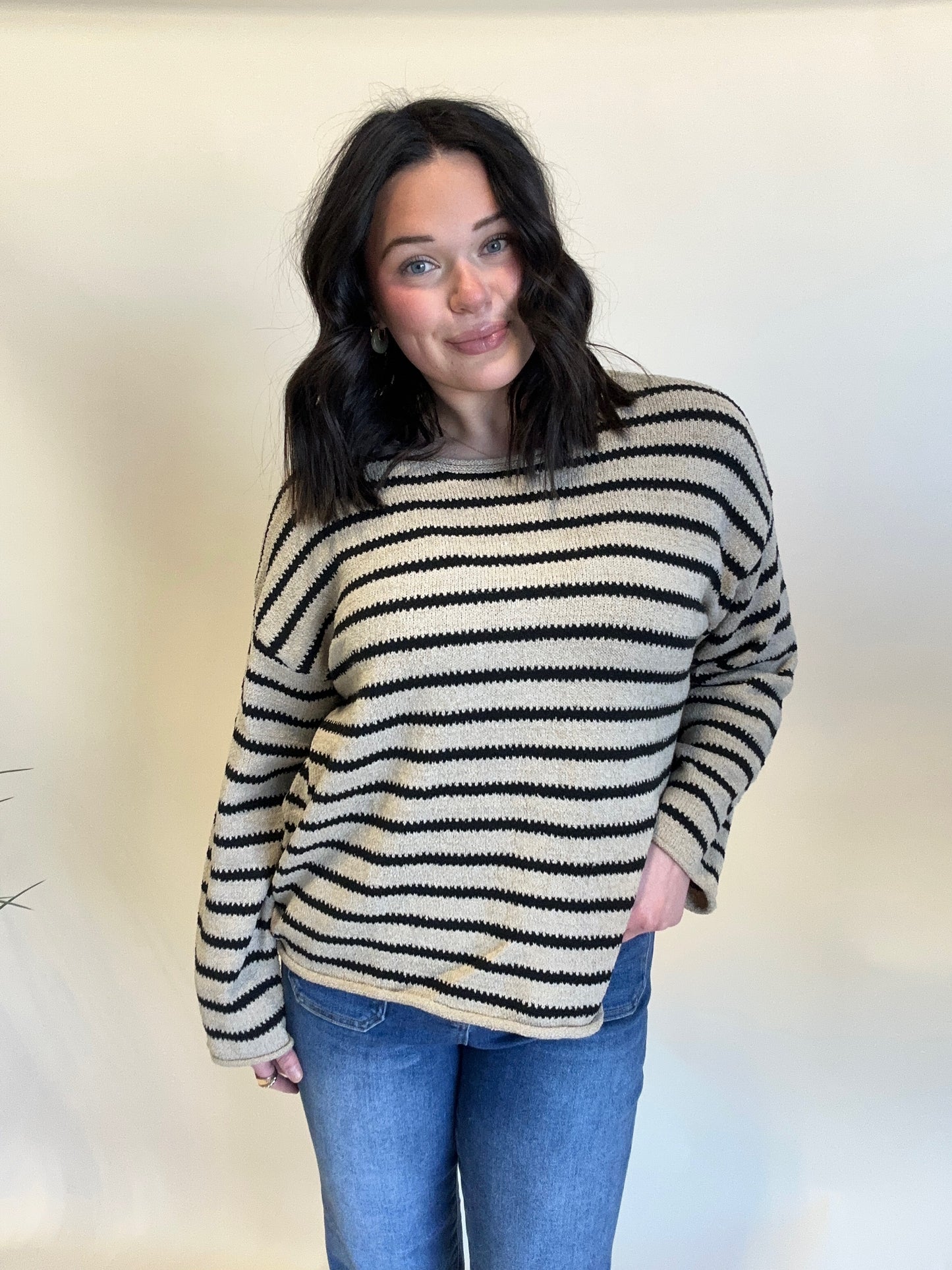 Taupe Stripe Knit Sweater