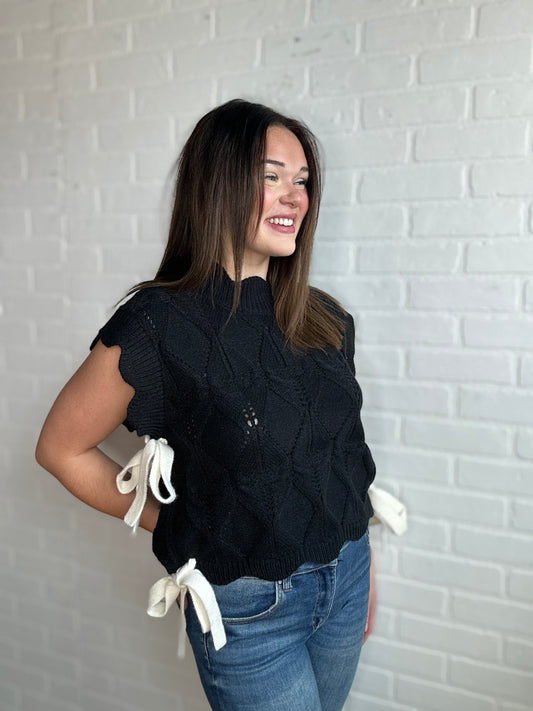 Black Knit Scalloped Vest