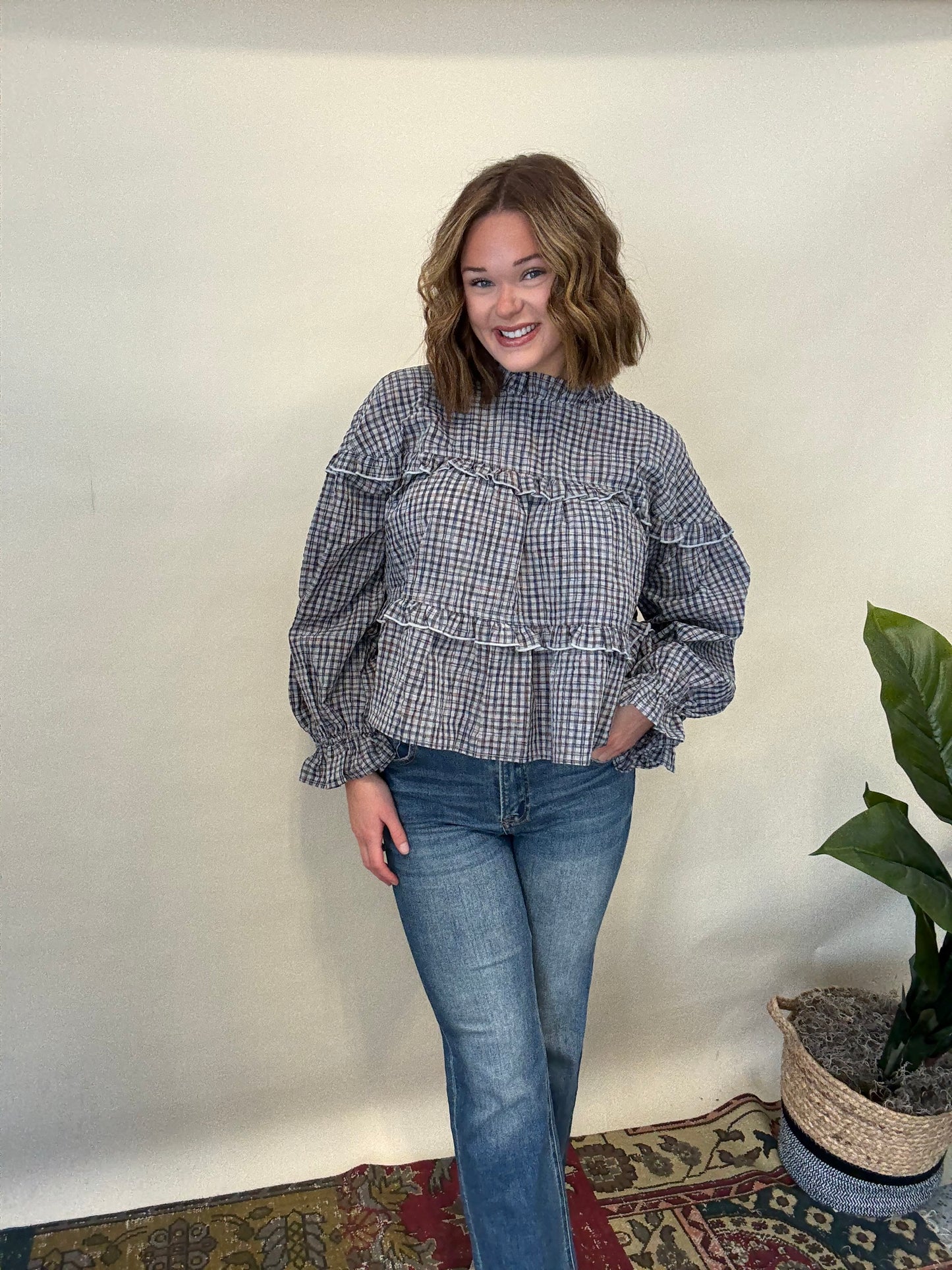 Ruffle Plaid Top