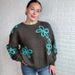 Chocolate Aqua Floral Sweater