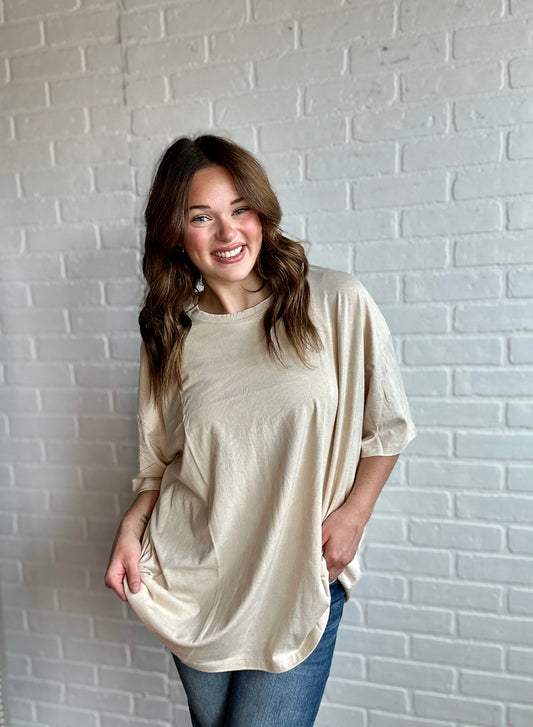 Beige Oversized Boxy Tee