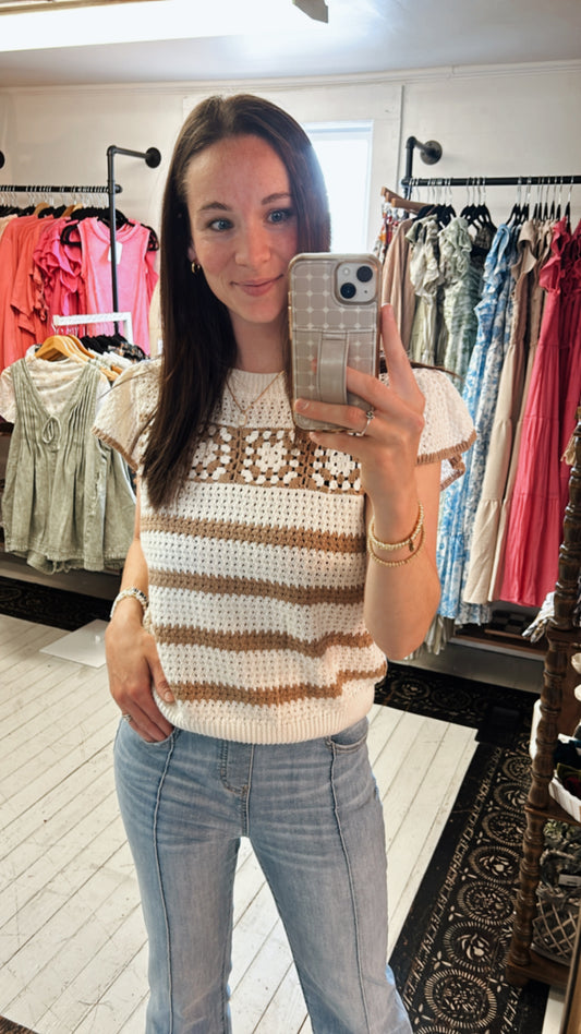 Stripe Crochet Knit Top