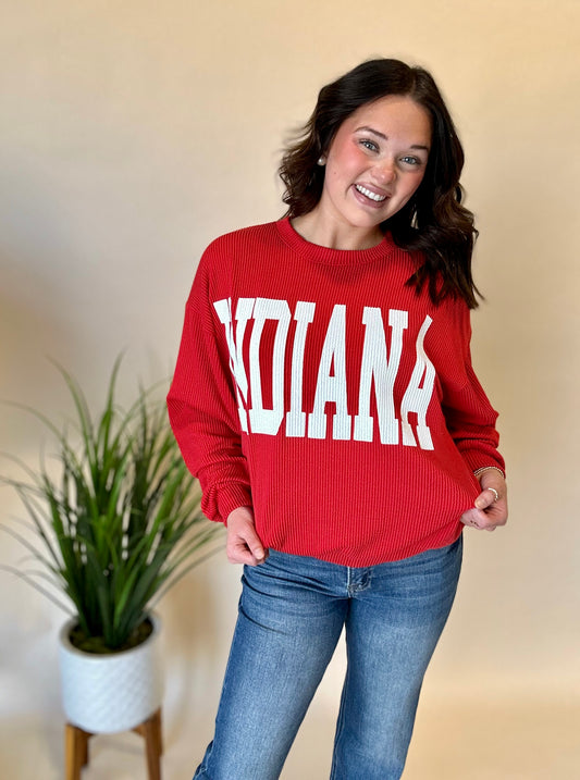 Red Ribbed Indiana Crewneck