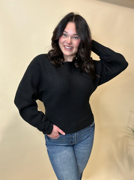 Ribbed Dolman Sleeve Sweater