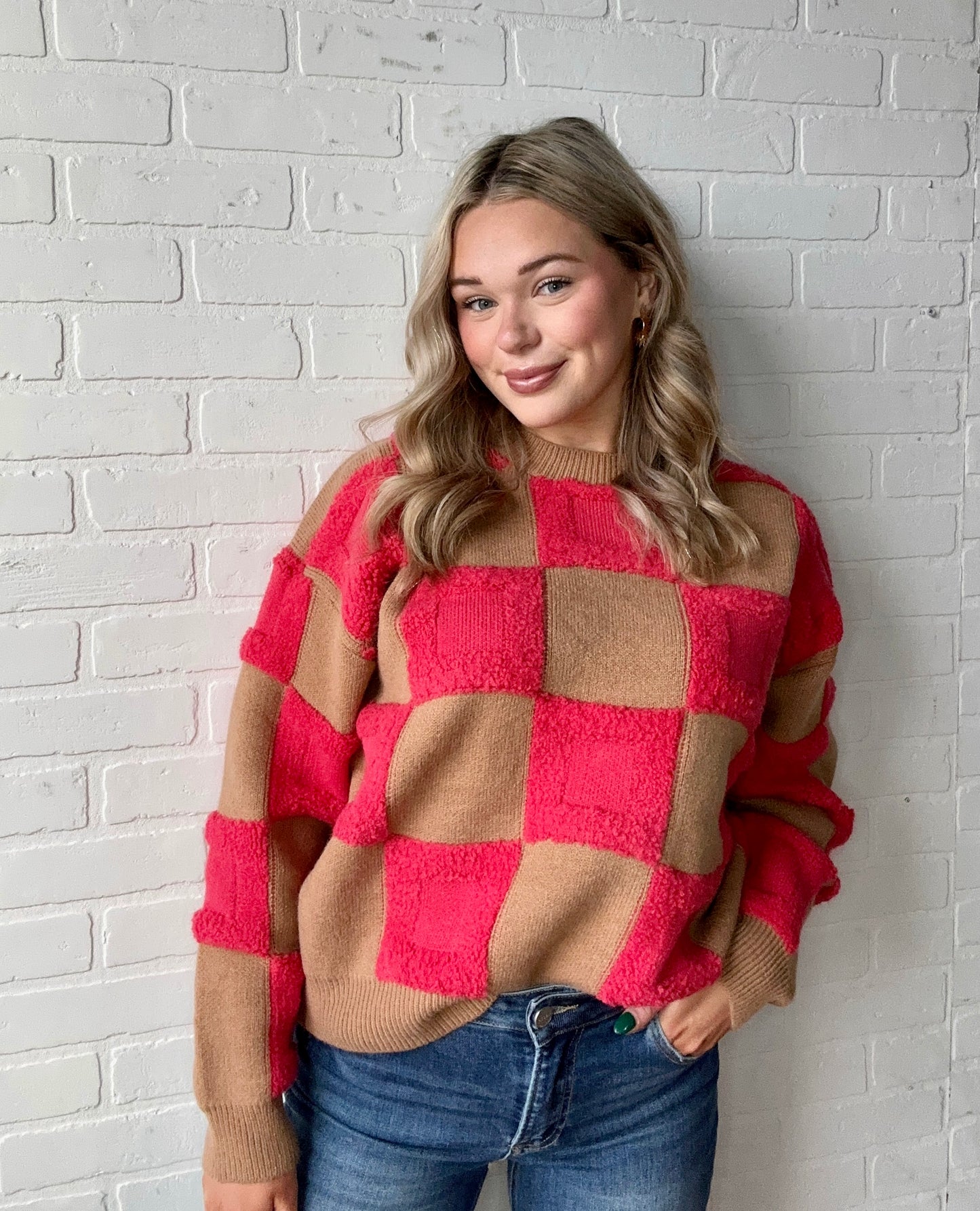 Millie Magenta Checkered Sweater