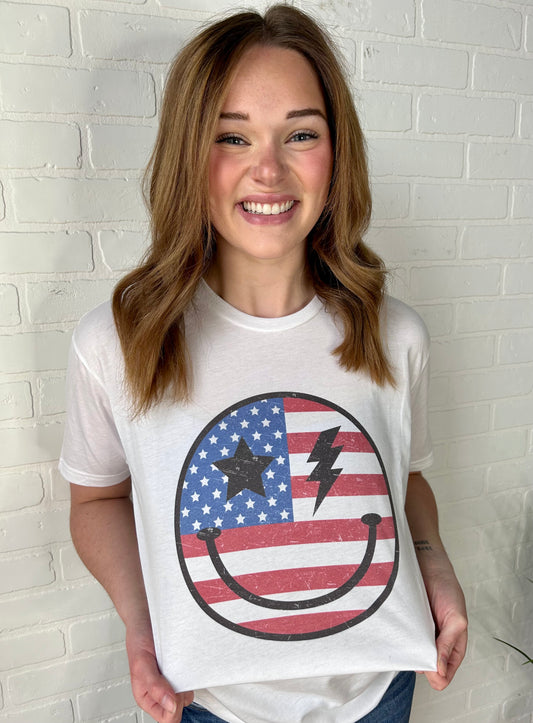 Patriotic Smiley Graphic Tee- Made to order