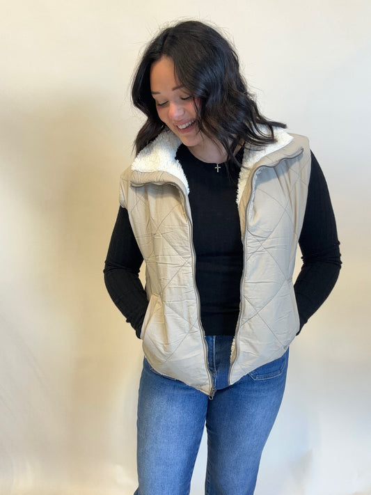 Khaki Quilted Puffer Vest