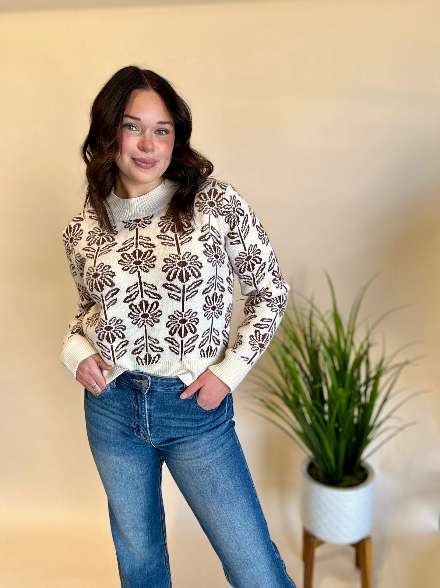 Chocolate Floral Sweater- Final Sale