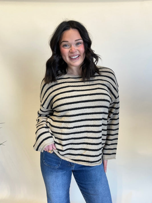 Taupe Stripe Knit Sweater