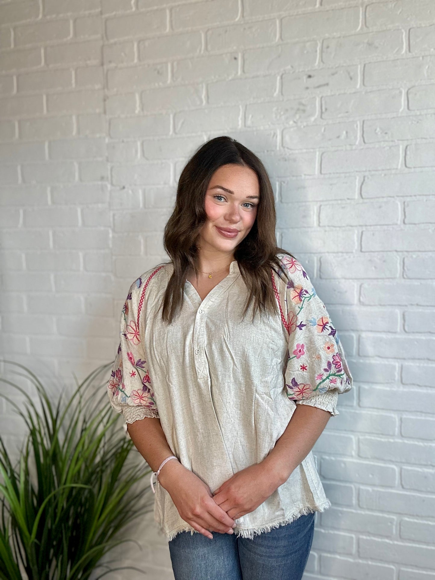 Oatmeal Multi Print Blouse