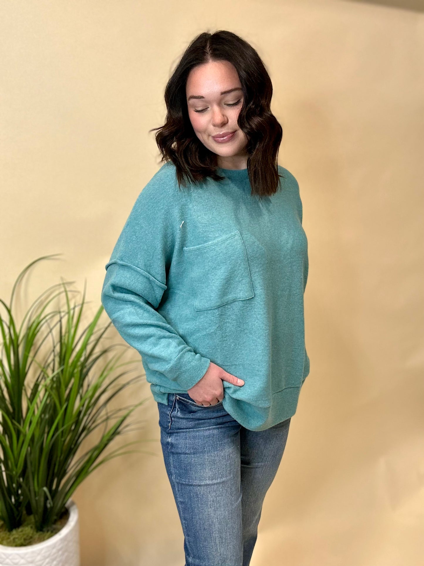 Ash Teal Pocket Sweater