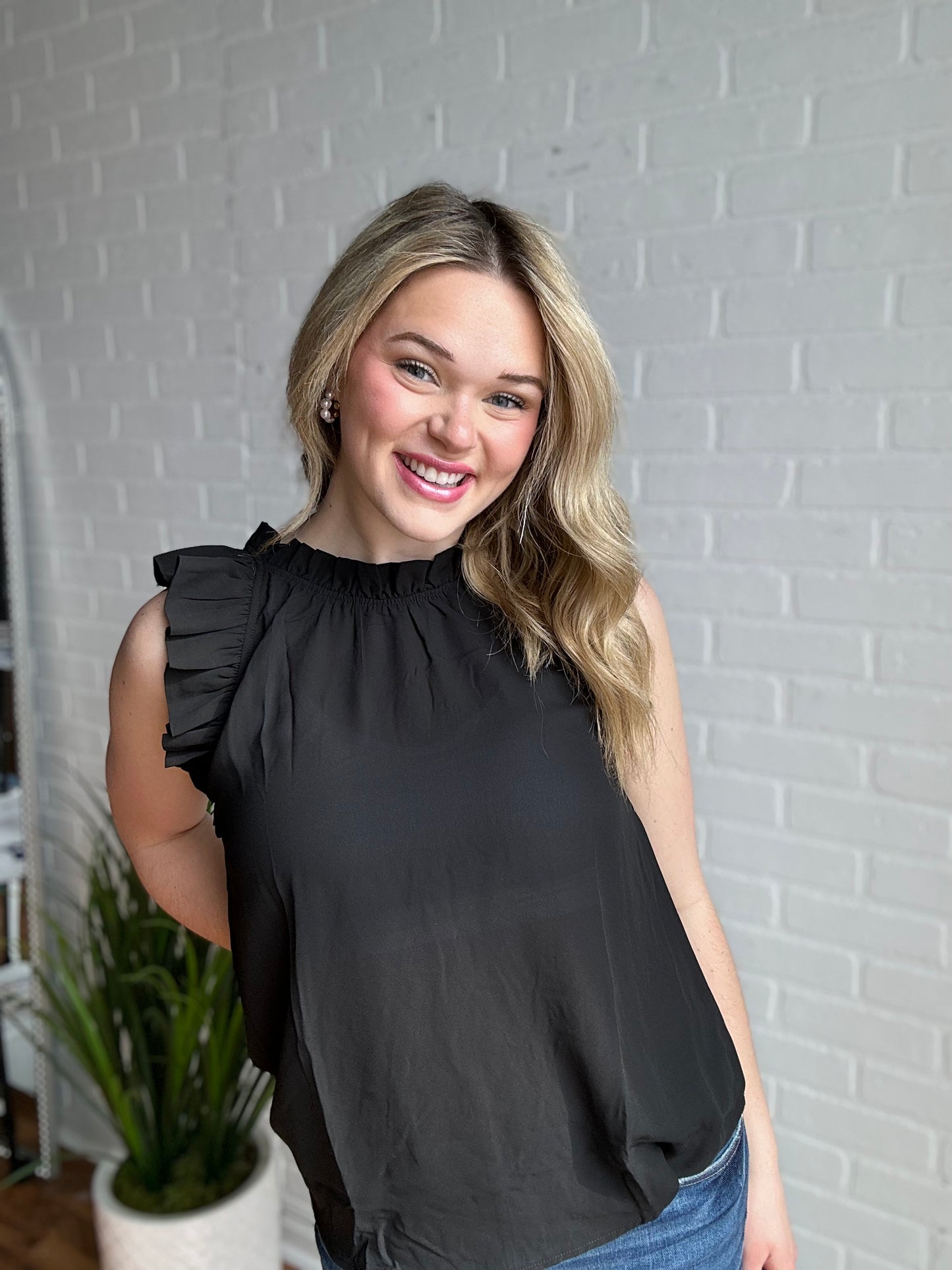 Black Ruffle Mock Tank