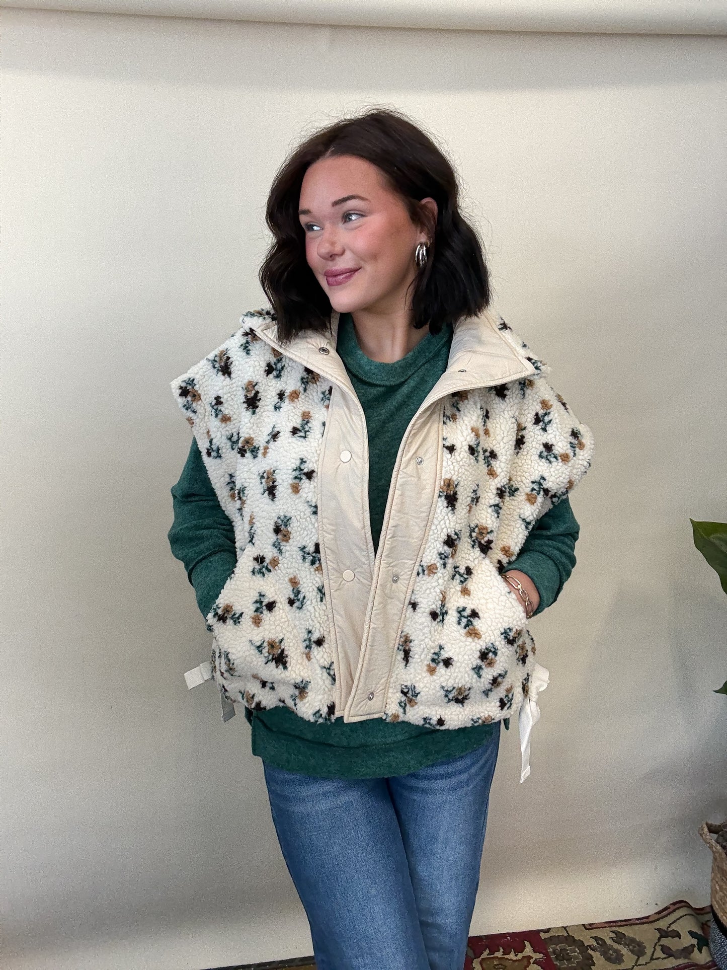Floral Ivory Sherpa Vest