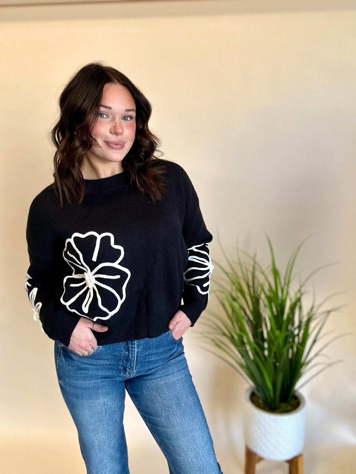 Black Flower Sweater