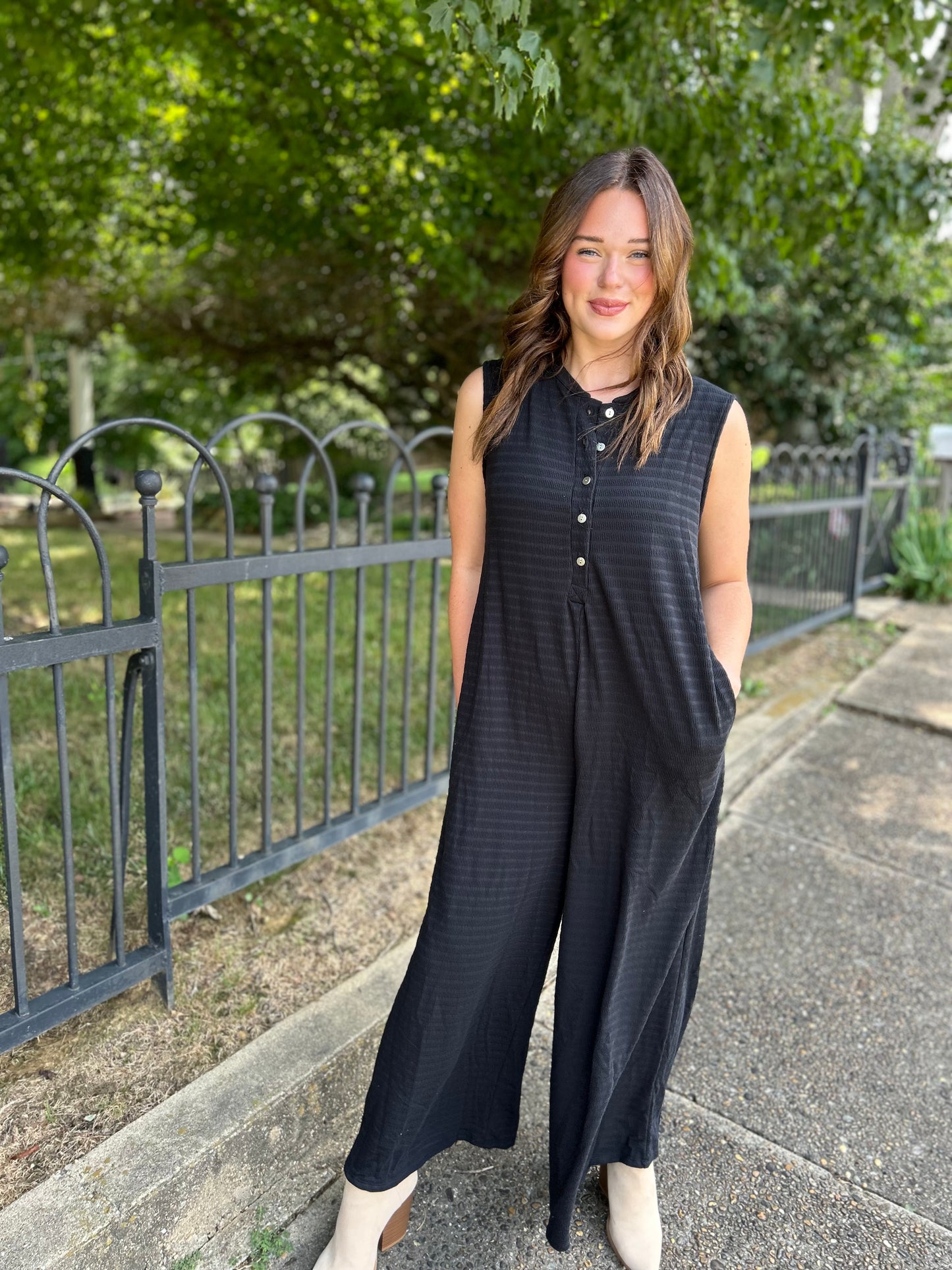 Viola Black Ribbed Jumpsuit