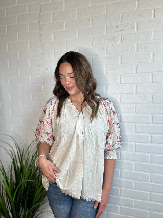 Oatmeal Multi Print Blouse