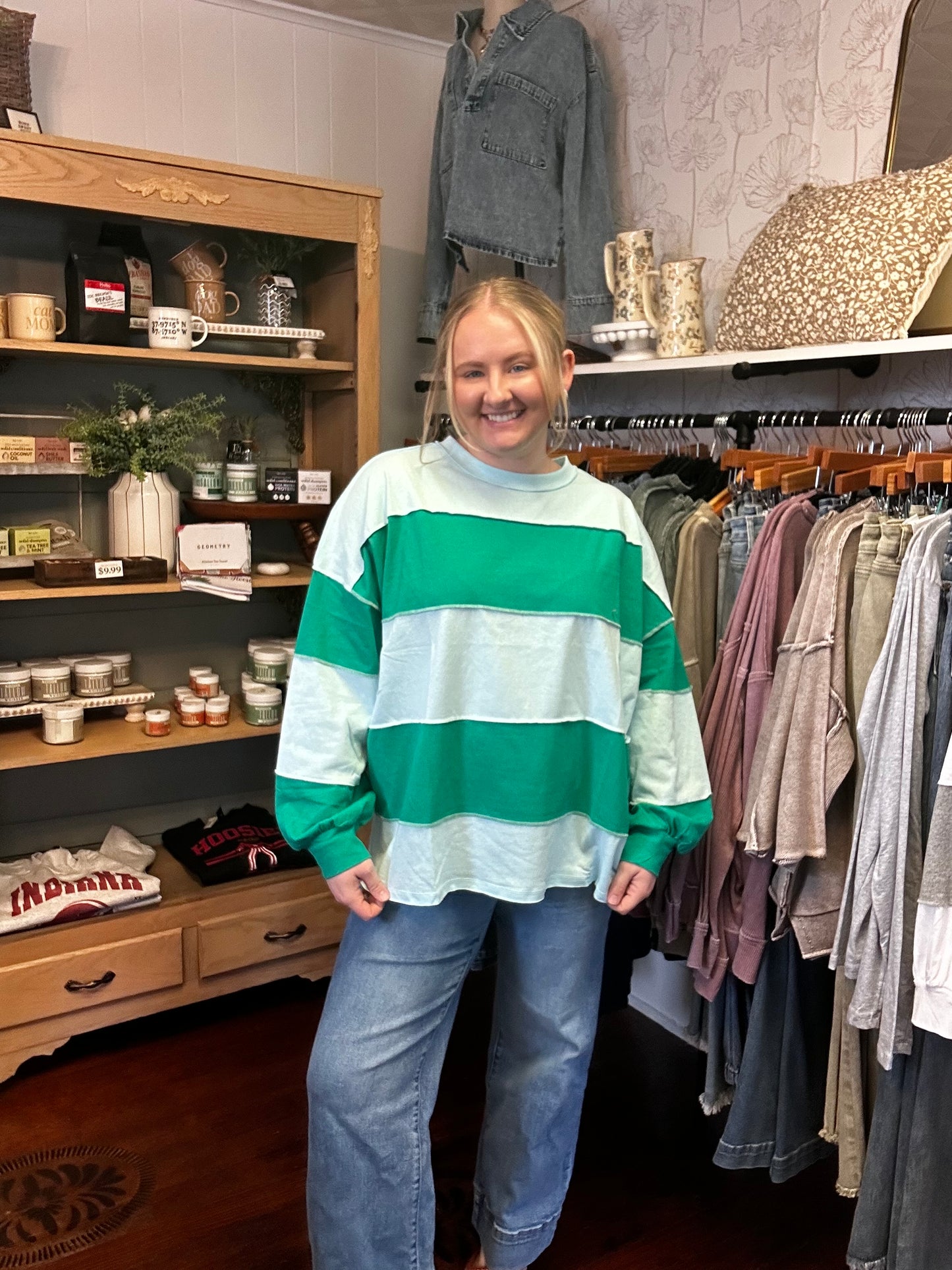 Sky Green Striped Top