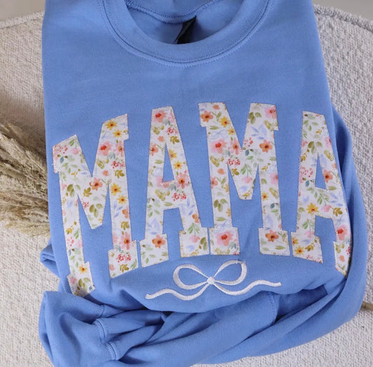 Mama Patchwork Bow Crewneck