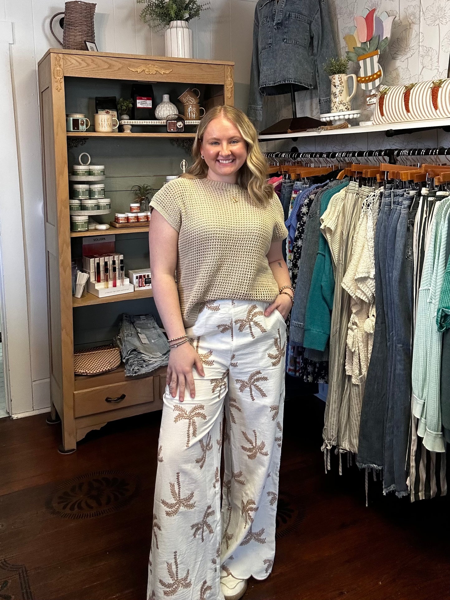 Palm Tree Embroidered Pants